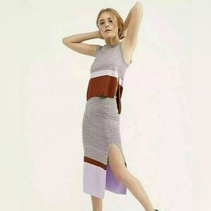 FREE PEOPLE Women’s Stop and Stare Set Color Block Ribbed Tank & Skirt sz: Small